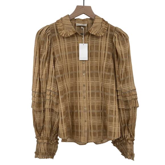 NWT Ulla Johnson Circe Plaid Blouse Chamomile Size 0 Ruffle‎ Puff Sleeve Blouson - Picture 3 of 16